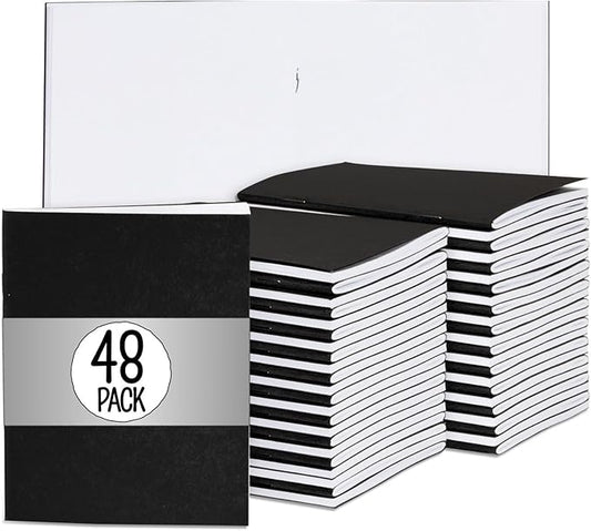Paper Junkie 48 Pack Unlined Pocket Size Notebook, Black Blank Books for Kids To Write Stories Bulk Set, Mini Journals for Office, Classroom, and Travel Use (4.25 x 5.5 In)