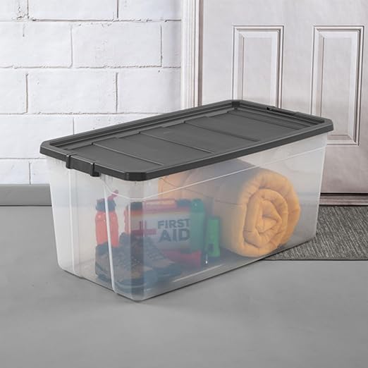 Sterilite 3-Pack Modular Stacker Box, Durable Clear Plastic Storage Bins with Latching Lids, 200 Quart - Stackable Organizing Container Boxes for Closet, Bathroom, and Office