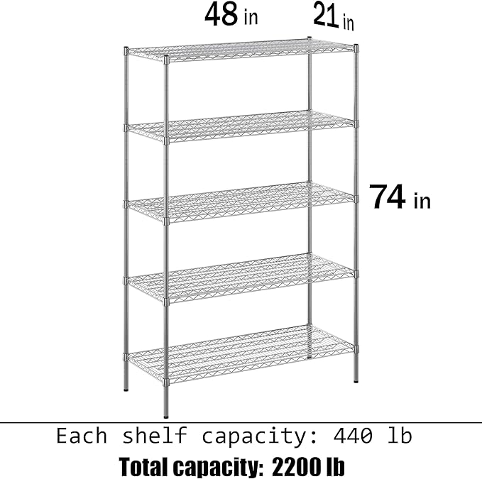 Regal Altair 21" Deep x 48" Wide x 74" Height Wire Shelving Kit | 5-Tier | NSF Commercial Storage Rack Unit