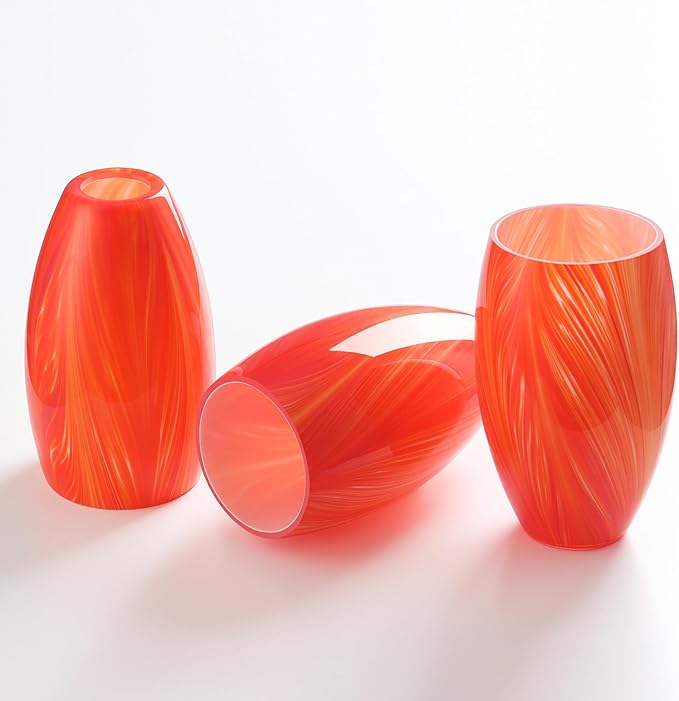 Fixture Replacement Globe Shade,Lampshade for E26 Base 1-5/8 Inch Fitter, Color Art Glass Oval Lampshade Cover for Pendant Kitchen Wall Sconce Chandelier Vanity Light (3, Orange)