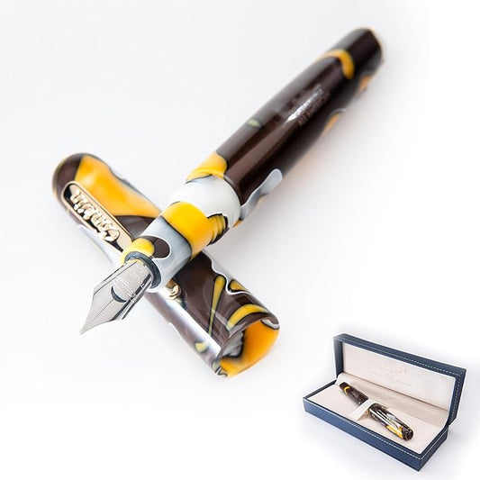 Conklin All American Fountain Pen in Yellowstone – Stub Nib, Unique Yellow, Brown & White Design – Ideal Gift for Calligraphers & Pen Collectors