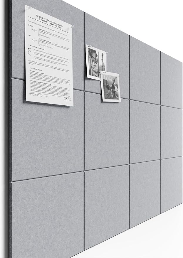 Bumusty Large Felt Bulletin Board 48" x 36" Cork Board Alternative-12 Pack with 70 Safe Removable Adhesive Tabs, Cork Boards for Walls Cork Board for Home Office Classroom Pin Board-Moonlight Gray