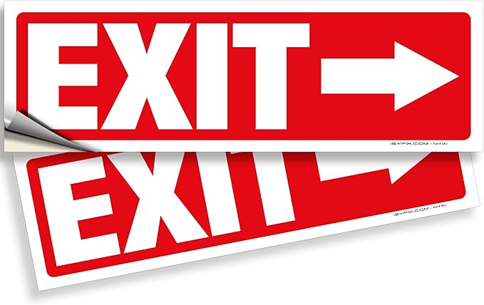 iSYFIX Exit Signs Stickers 2 Pack 12x4 Inch - Laminated Premium Vinyl Directional Right Arrow Signs for Buildings, Office, Workplace, Stores, Schools, Theaters, Parking, Restaurants, Factories