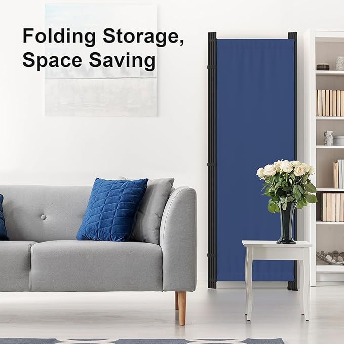 Kecreque Room Partitions and Dividers 4 Panel Portable Wall w/ 3 Wider Feet Folding Room Divider 6FT Privacy Wall Indoor as Dressing Screen for Apartment School Office Children's Separate Rooms,Blue