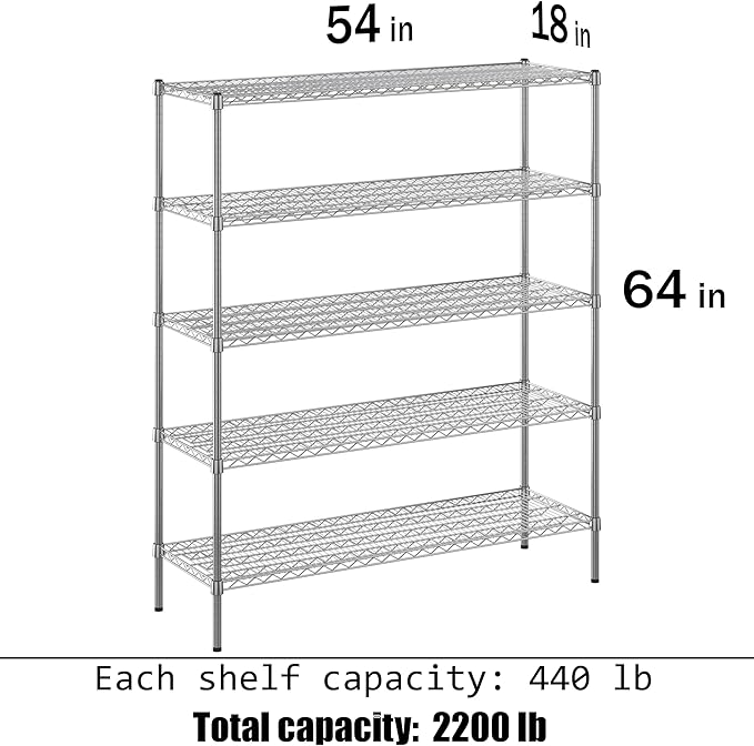 Regal Altair 18" Deep x 54" Wide x 64" Height Wire Shelving Kit | 5-Tier | NSF Commercial Storage Rack Unit