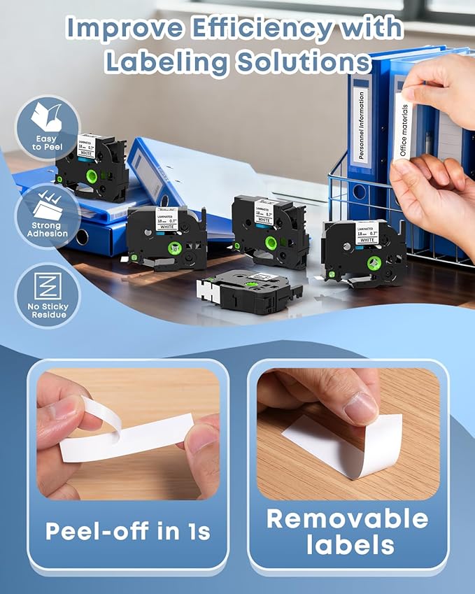 COLORWING TZe-241 18mm Label Tape Replace for Brother Label Maker Tape 18mm 0.7" Laminated White TZ TZe241 3/4 Inch P-Touch Black on White for PT-D400 D410 D460BT D610BT D600 Refill, 5-Pack