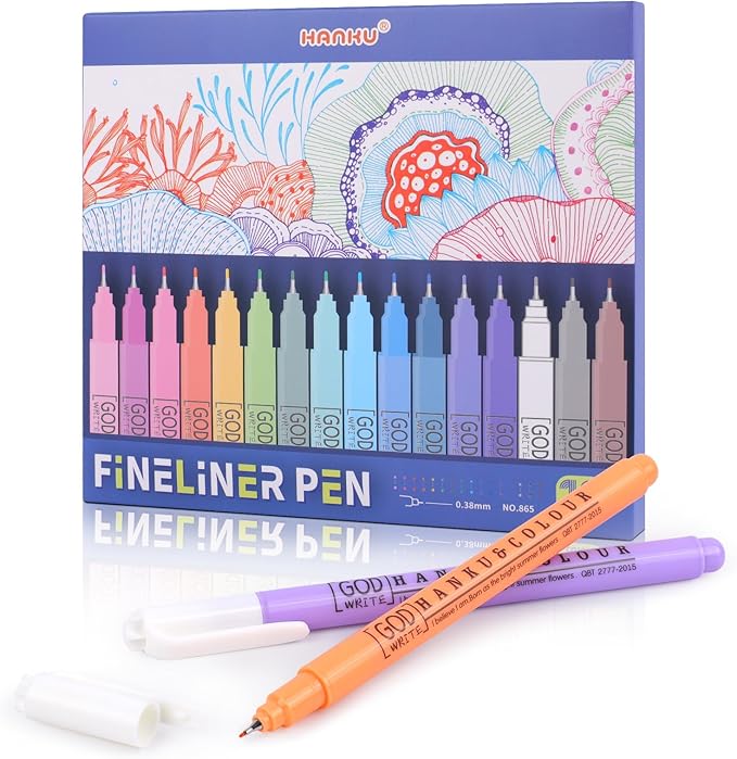 HANKU 0.38mm Fine Point Pen,16 Pack Colored Fineliner Bible Pens No Bleed Through,Extra Fine Tip Marker Pens for Bullet Journaling,Planner,Coloring,Bible Study Back to School Office Supplies