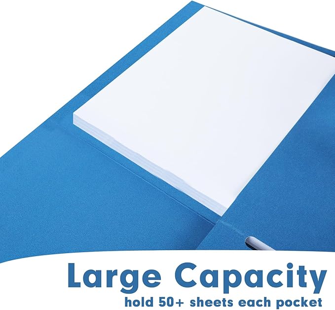 Two Pocket Folders, RAZCC 50 Pack 2 Pocket Folders Fit Letter Size Paper, Paper Folders with Pockets for School Office Business Home (Navy Blue)