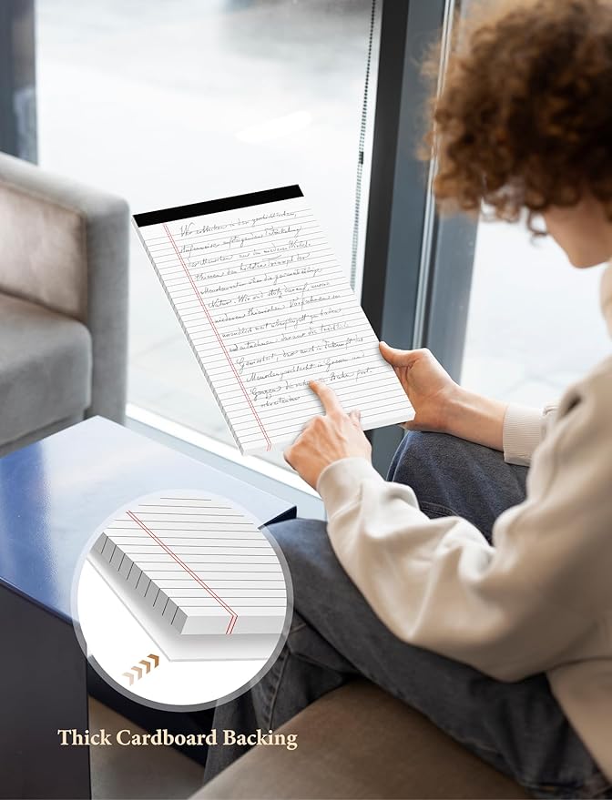 White Legal Pads 8.5 x 14, 6 Pack Wide Ruled Legal Notepads, White Note Pads 8.5 x 14 Writing Pads, Notebook Paper 8.5x14, Lined Tablets Notebook Pads of Paper, 70 GSM White Paper, 30 Sheets/Pad