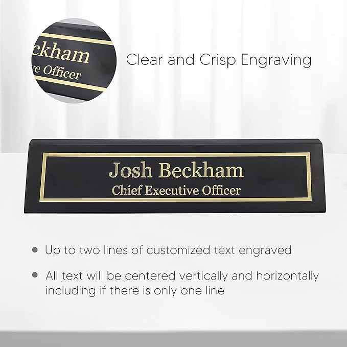 Business Wood Name Plate for Desk | Custom Desk Name Plate Personalized Gift for Office, The Perfect Engraved Name Plaque By Engraving International (2" x 10", Black Piano Finish)
