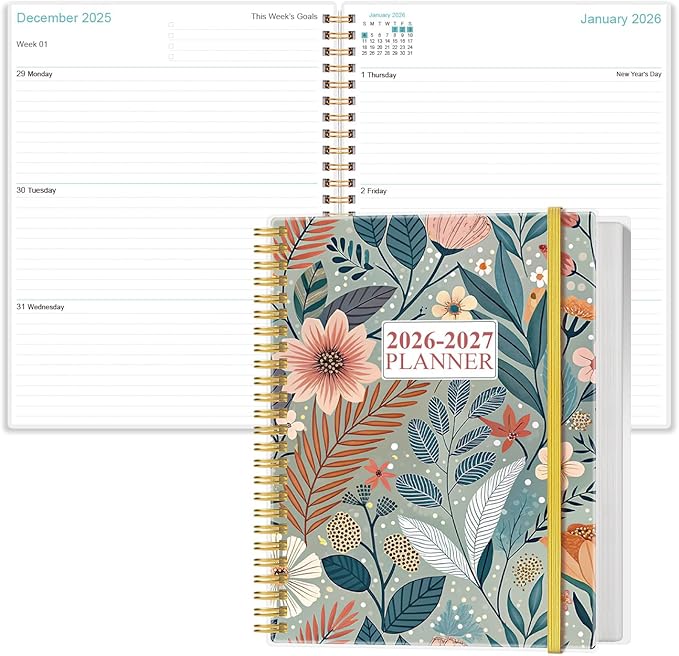 2026-2027 Planner - 18 Months Weekly & Monthly Planner from January 2026 - June 2027, Planners 2026-2027 with Elastic Closure, Inner Pocket, 8.5" x 11", Flower-A