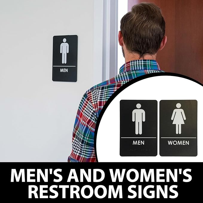 USA Made - Men's and Women's Restroom Signs ADA-Compliant Bathroom Door Signs for Offices, Businesses, and Restaurants, Black