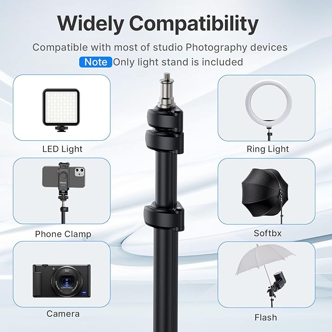 Ulanzi TT43 Extendable Photography Light Stand, Adjustable 6.23ft Aluminum Tripod, Reversible Portable Studio Lighting Tripod for Continute Output Lighting/Strobe Light/Webcams/Cameras/Softbox
