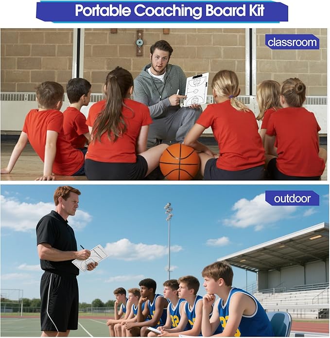 Double-Sided Basketball Coaching Clipboard & Dry Erase Whiteboard for Coaches | Built-in Marker Holder & Sturdy Pro Markers | Portable Durable Tactical Board for Court Training