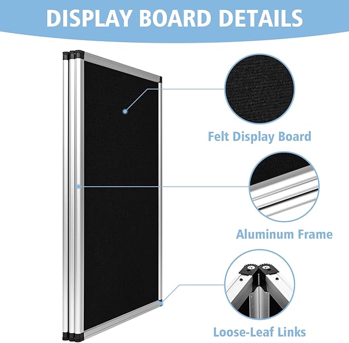 Nisorpa 3+1 Panel Folding Trade Show Presentation Board 70.8“ x 35.4” Trifold Desktop Display Board with Carry Bag Large Metal Frame Tabletop Display 4 Panels-Black