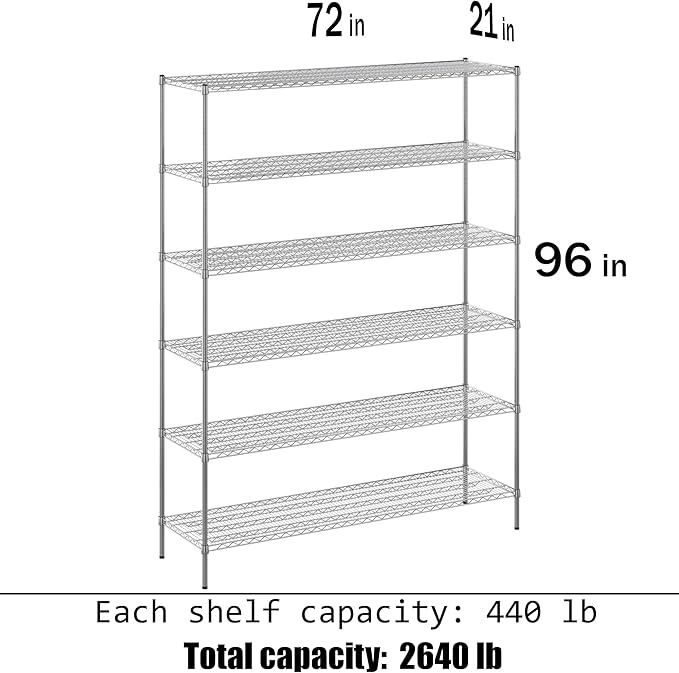 Regal Altair 21" Deep x 72" Wide x 96" Height Wire Shelving Kit | 6-Tier | NSF Commercial Storage Rack Unit