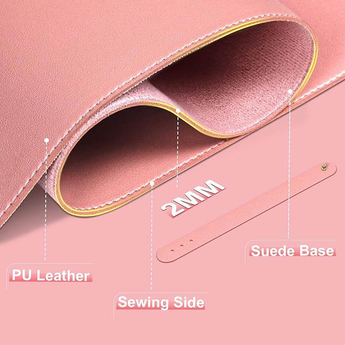 Sweet Pink Leather Desk Pad, 47.2'' x 23.6'', Suede Base Sewing Desk Blotter, Non-Slip Office Mat, Waterproof Writing Pad for Home and Office