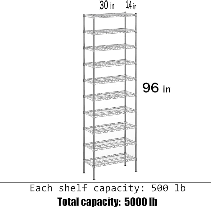 Regal Altair 14" Deep x 30" Wide x 96" Height Wire Shelving Kit | 10-Tier | NSF Commercial Storage Rack Unit