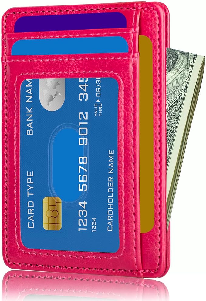TOURSUIT Travel Minimalist Slim Front Pocket Wallet for Men Women, RFID Blocking Credit Card Holder Case (Rose Red)