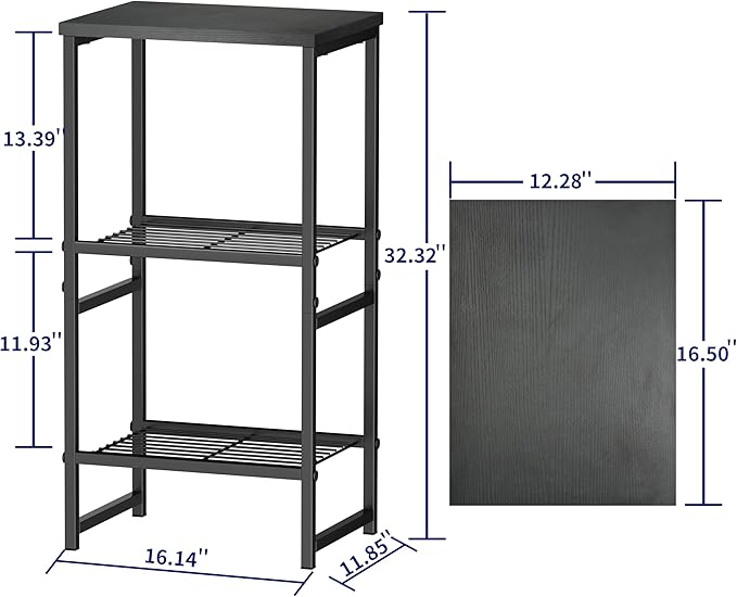 GEORIS 3 Tier Freestanding Printer Stand Shelf for Desk, Black Metal Side Table for Printer, Fax Marchine