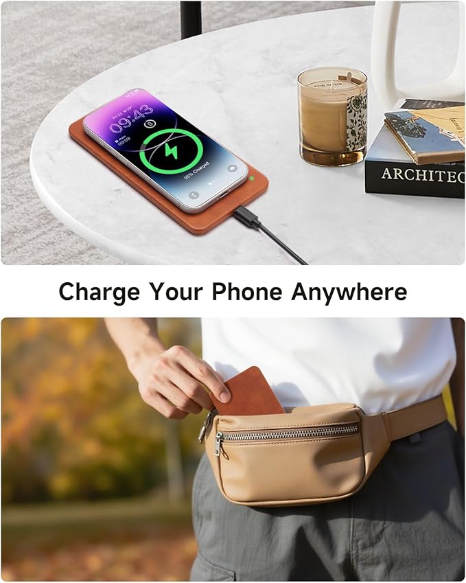Valet Tray, Built in Wireless Charging Pad, Nightstand Organizer, Two-Toned Premium Vegan Leather Desk Bedside Caddy Organizer Tray for Keys, Watch, Wallet,Jewelry (Brown Patchwork)
