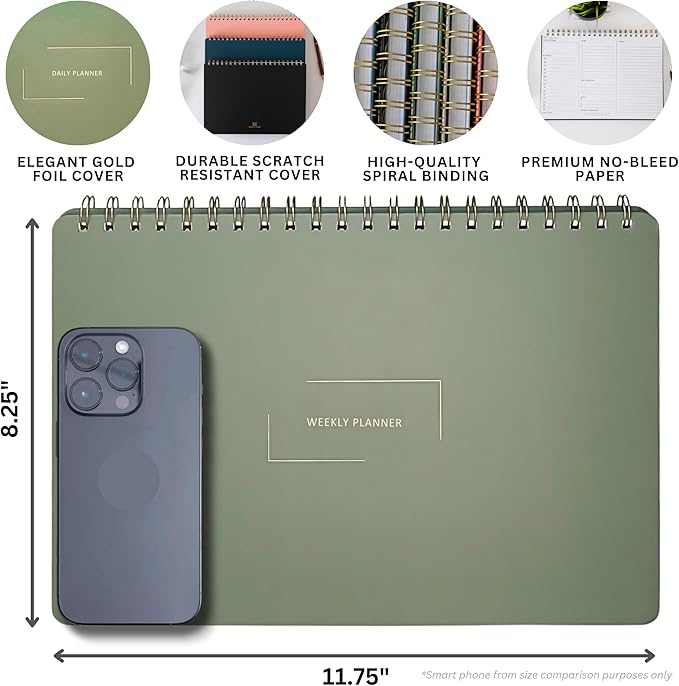 Merely Home | Durable & Sleek | Undated Daily and Weekly Planner | 8.25" x 11.75" | To Do List Notebook for Work | Simple Design | Multiple Layouts | Planner and Notebook in One (Rust, Weekly Planner - Landscape)