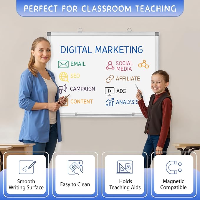 Grtard 18" x 12" White Board Dry Erase, Magnetic Dry Erase Boards, Hanging Magnetic Whiteboard with Marker and Strong Magnets, Dry Erase Board for Wall, White Boards Dry Erase for School, Office, Home