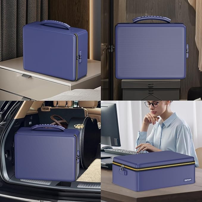 ENGPOW Fireproof Document Box, Hard Fireproof Box with Fireproof Zipper＆Lock, 6400°F Heat Insulated Fireproof Water Resistant File Organizer Storage Box Safe for Important Documents,Valuable,Blue