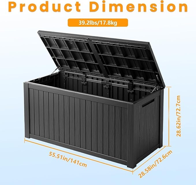 Yardgrace 210 Gallon Outdoor Storage Box - Waterproof Patio Deck Box for Outside Deliveries, All-Weather Resin Bin with Lock for Cushions & Tools, Black