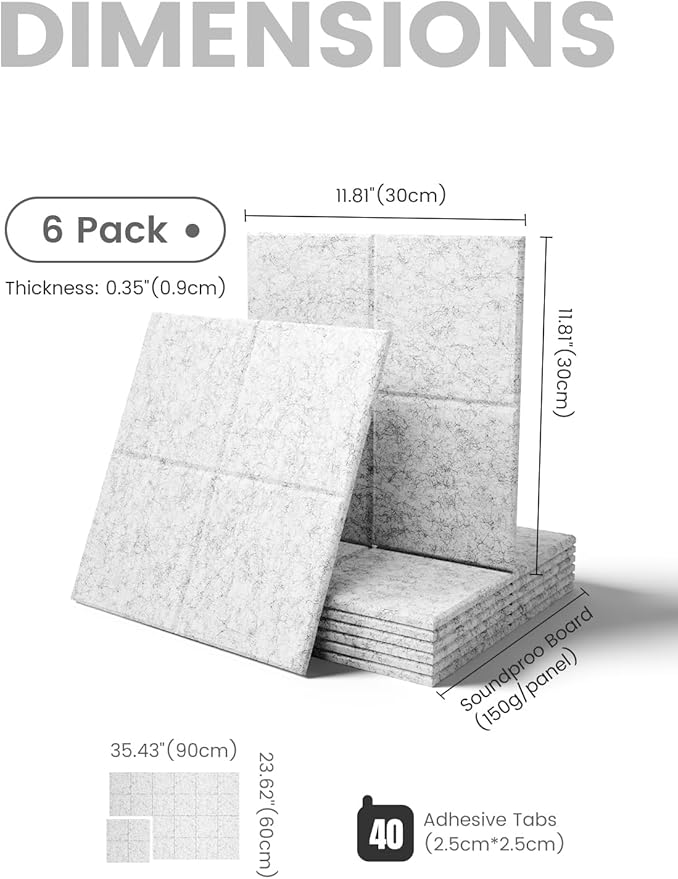 Fluxynara Large Felt Bulletin Board 36" x 24"Cork Board Alternative-6 Pack with 40 Safe Removable Adhesive Tabs, Cork Boards for Walls Cork Board for Home Office Classroom Pin Board-Marble Gray