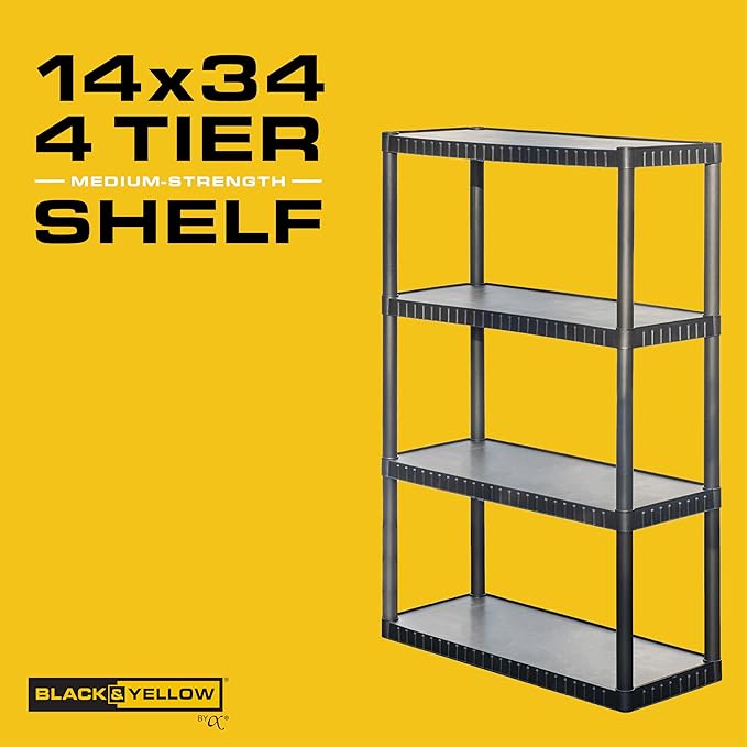 CX 4-Tier (52.1”H x 34.8”W x 14.6”D) Plastic Storage Shelving Unit (Black) 2-Pack, Medium Duty, 75lbs Per Shelf Capacity, Indoor Storage Organization in Home, Garage, Office with Easy Assembly