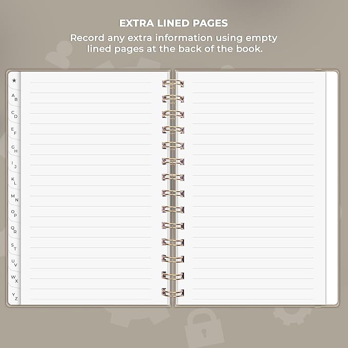 Clever Fox Password Book Spiral – Internet Address & Password Organizer with Laminated Alphabetical Tabs – Password Keeper Journal – Hardcover, Medium Size, 6.1x7.7” (Seashell)