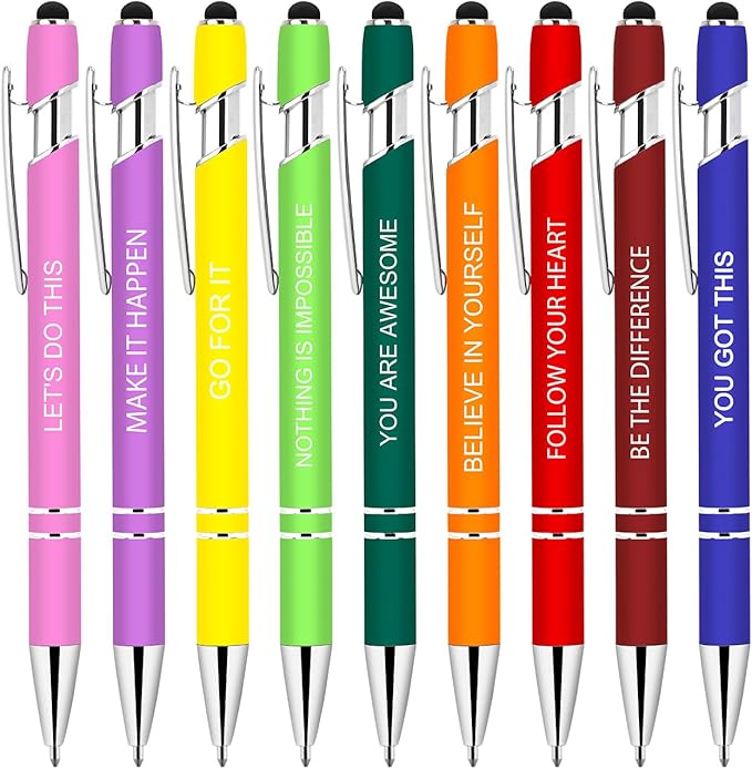 Luxeviss 9 Pcs Inspirational Pens Bulk - Motivational Ink Ballpoint Pen with Quotes Stylus Tip Nurse Gifts for School Coworkers Office Supplies Black Ink
