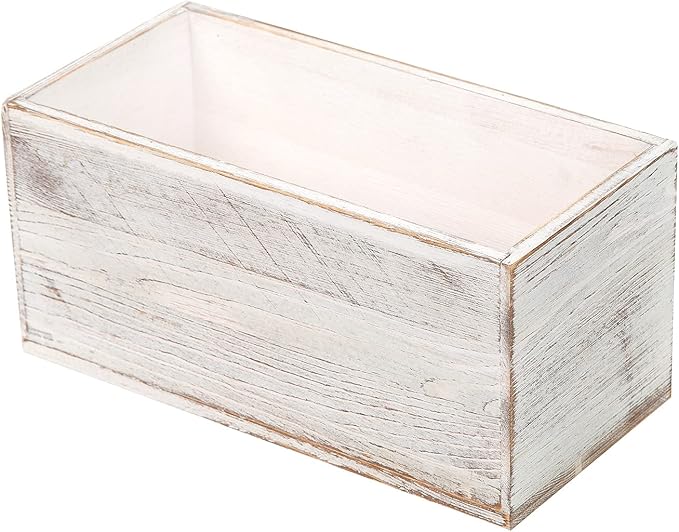 ExoLiry Rustic White Washed Wood Mail Box Storage Holder File Organizer Tabletop Wooden Basket Letter Script Design Envelope Folder Decorative Container Desk Home Office Entryway Bedroom Living Room