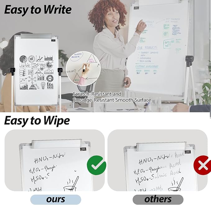 Stand White Board - 40 x 28 Inch Double Sided Magnetic Dry Erase Board with Stand Height Adjustable, Sturdy Aluminum Frame for Home Office Classroom Use