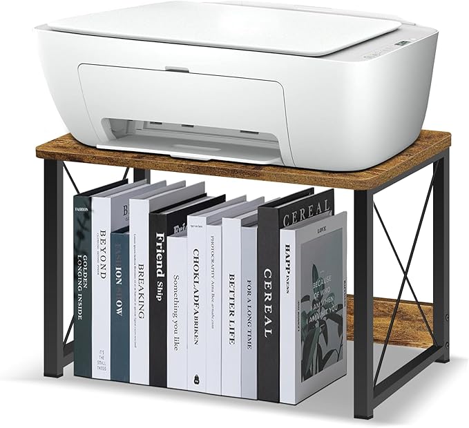ELITEROO Desktop Printer Stand with Storage, Printer Stand Shelf Desk Organzier for Home/Office, Multi-Purpose Printer Riser Under Desk Small Table for Printer Fax Machine Copier (Rustic Brown)