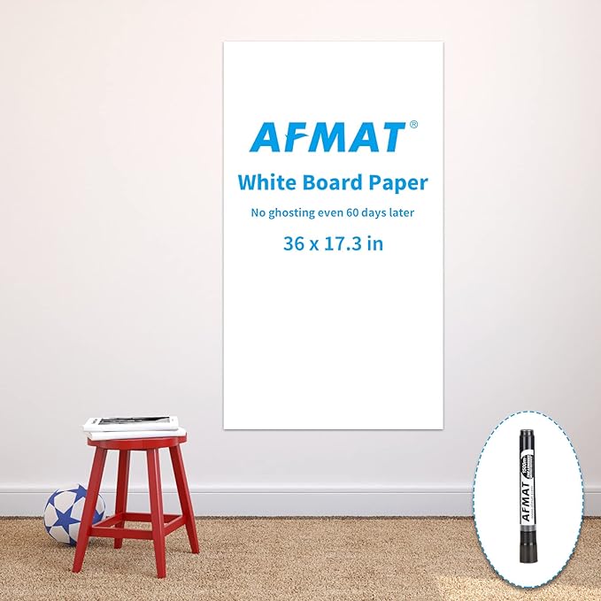 AFMAT Whiteboard Sticker, 17.3" x 36" Dry Erase Wallpaper, Peel and Stick White Board for Wall, Stain-Proof Whiteboard Contact Paper Roll, Dry Erase Board Stick on for Office/Classroom, 1 Marker WS40