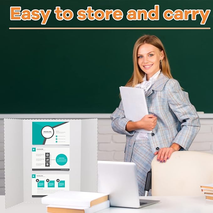 Ctosree 50 Pcs 14 * 22 Inch Tri Fold Poster Board Bulk, Science Fair Project Display Paperboard, Single Wall, Lightweight Presentation Board (White)