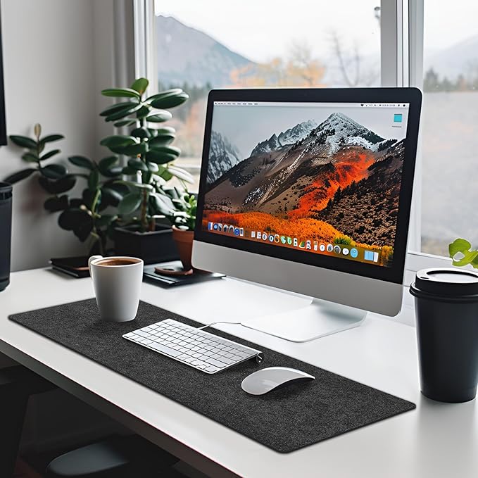 Large Felt Desk mat 36x12 inches, with Non-Slip Full Desk Mouse Pad,Office Computer Desk Mat for Keyboard,Felt Desk Mat for Desk Pad Protector (Dark Gray)