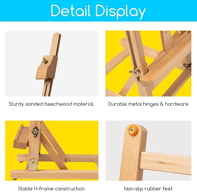 MEEDEN Tabletop Easel for Painting H-Frame, Adjustable Painting & Display Table Top Easel Stand, Hold Canvas up to 16", Sturdy Beech Wood Table Art Easel for Adults, Kids, Beginners