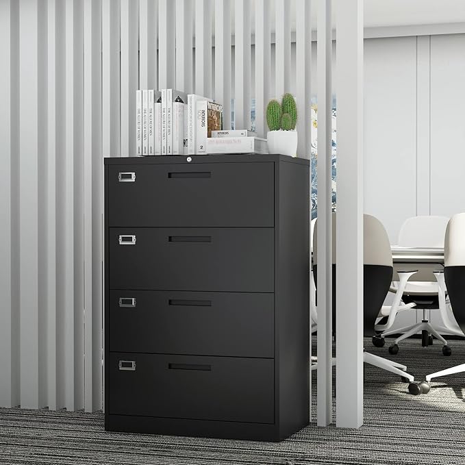 Fesbos Lateral File Cabinet with Lock, 4 Drawer Large Metal Filing Cabinet,Home Office Lockable Storage Cabinet for Hanging Files Letter/Legal/F4/A4 Size-Assembly Required