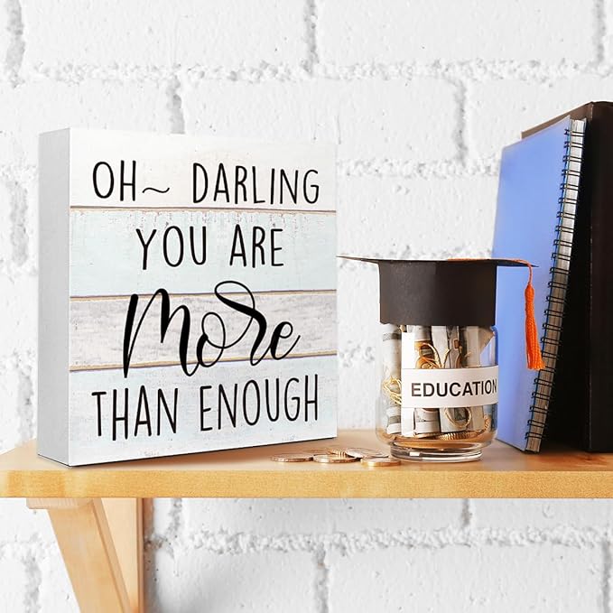 WUZYOU Encouraging Wooden Plaque for Girls Women - Beautiful Home Decor with Positive Affirmation - 5x5x1 Inch Multi-Purpose Shelf Display