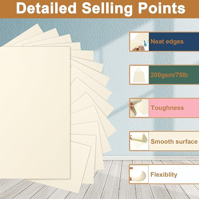 Silunkia 300 Sheets Cream Cardstock 8.5 x 11 Ivory Paper, 200gsm/75lb Off White Paper Card Stock for DIY Cards Making, Greeting Cards, Wedding Invitations, Menus, Business Cards