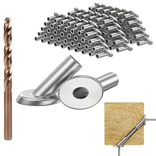 BLIKA 40 Pack 45 Degree 1/8" Angle Beveled Protector Sleeves, 45 Degree Wood Post Protector for 1/8" Stair Cable Railing, T316 Stainless Steel 45 Degree Protector Sleeves Cable Railing