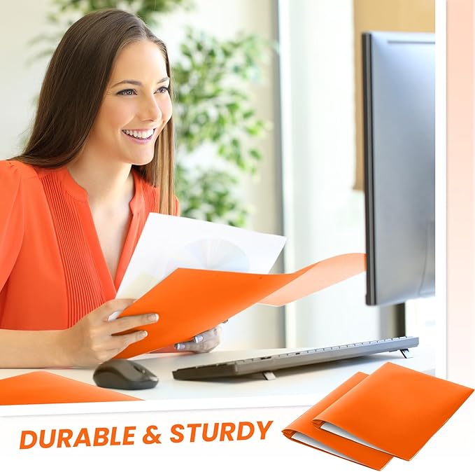 Lincia 100 Pcs Plastic Folders with Pockets and Prong Folders with Prongs 2 Pockets for Office, School for Students, Teachers, Office Workers(Orange)