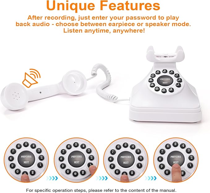 Rotkfst Guest Book Audio Wedding Phone,Record Voice Messages,Retro Guest Book for Wedding or Birthday Party Message Voicemail,Save The Blessings of Your Relatives and Friends（White）