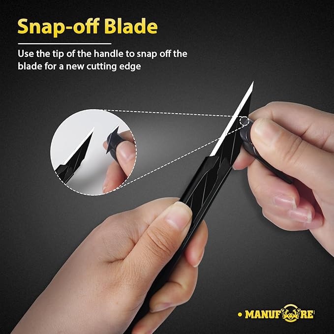 MANUFORE 30pcs Green 9mm Snap-off Knives with Safety Auto-lock, Metal Handle, Black Blade, Lightweight Portable Retractable Cutter for office, school