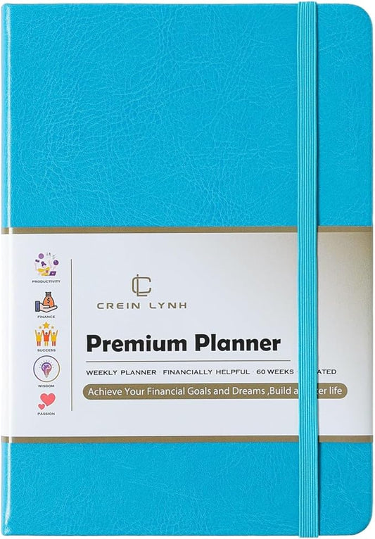 Crein Lynh 2025-2027 Premium Planner, Weekly & Monthly Calendar Planner with Budget & Goal Setting, January 2025 – December 2027, Tabs, Inner Pocket, Daily Journal Organizer for Women, A5, Blue