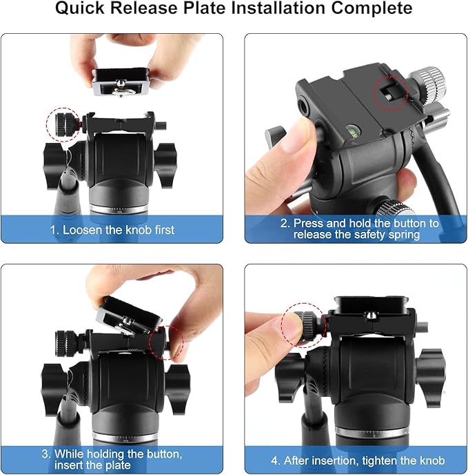 PULUZ 64"/164cm Video Tripod, Metal Camera Tripod with 360°Fluid Drag Head, Quick Release Plate Compatible with Canon Nikon Sony and Other DSLR Camera Camcorder for Photography/Videography