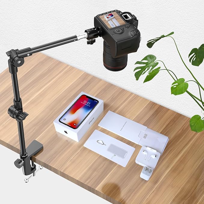 Webcam Stand Camera Mount with Phone Holder & 5/8" Screw, 22in Flexible Projector Stand Gooseneck Desk Mic for Logitech C922 C930e C920 C615 C960 Brio 4K, GoPro, Blue Yeti Snowball Ice